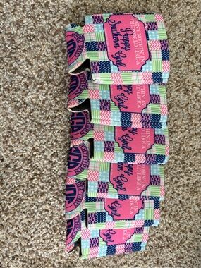Southern Girl Patterned Can Cooler - Pink & Navy set of 6